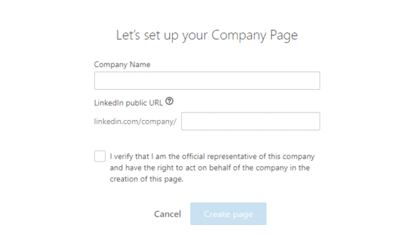 company page setup